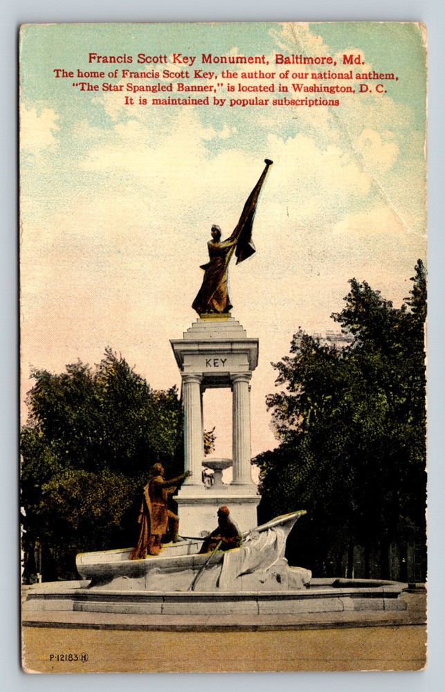 c1917 Baltimore Maryland MD Francis Scott Key Monument ANTIQUE Postcard