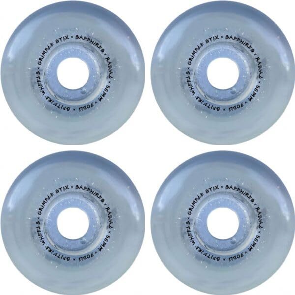 Spitfire Sapphire 90DU Grimple Dust 58mm 90a Skate Wheels Set of 4 Clear Silver