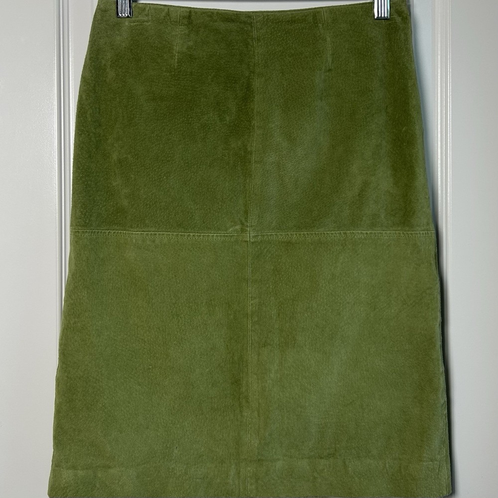 Newport News Vintage 100% Suede Leather Green Pencil Midi Skirt 70s Boho Style