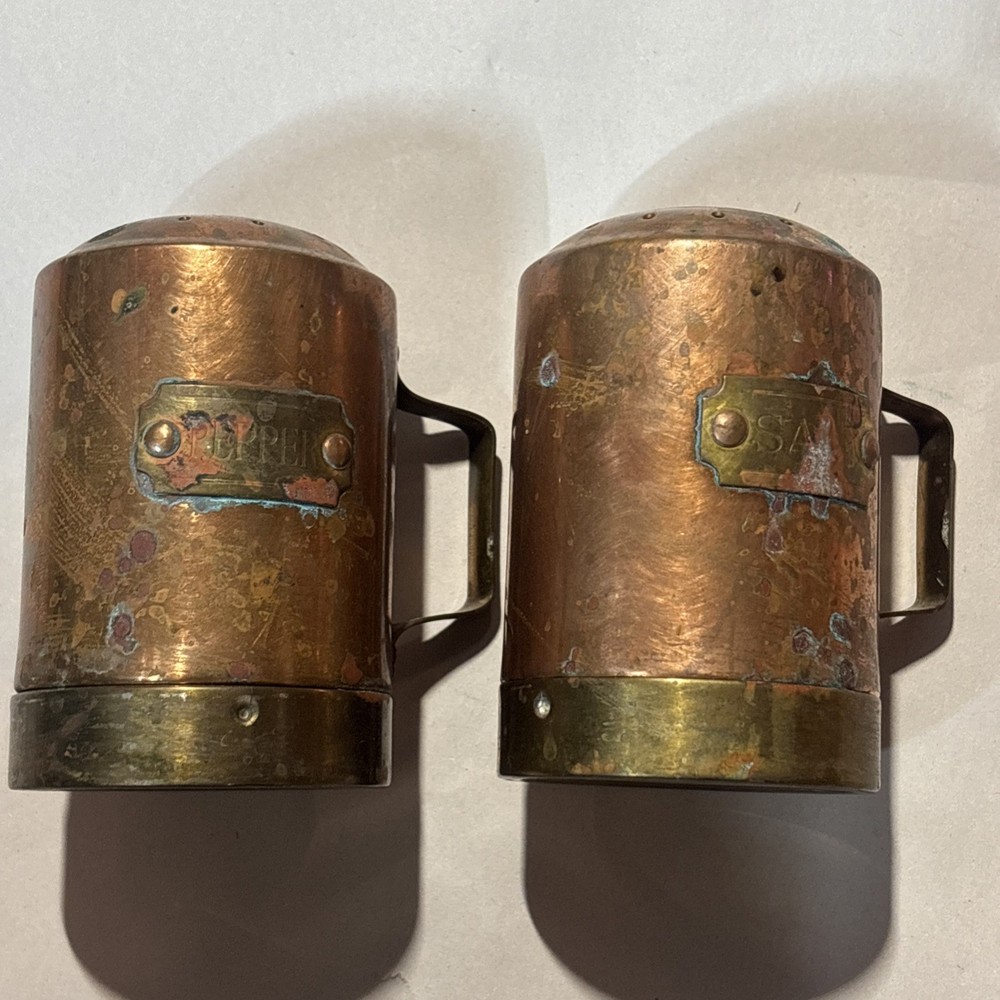 Vintage Copper and Brass Salt & Pepper Shakers Set
