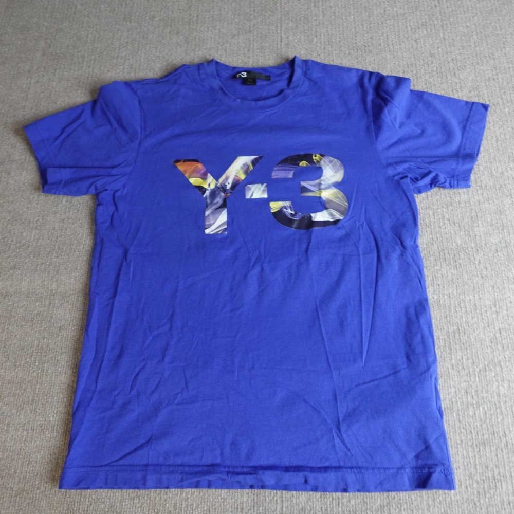 Y3 Mens Shirt Medium Blue Logo Spellout Adidas