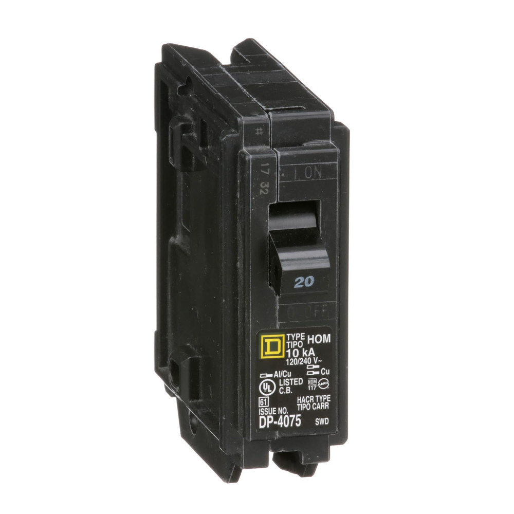 Homeline 20 Amp Mini Circuit Breaker, 1 Pole, 120/240V AC, 10kA Breaking Capacit