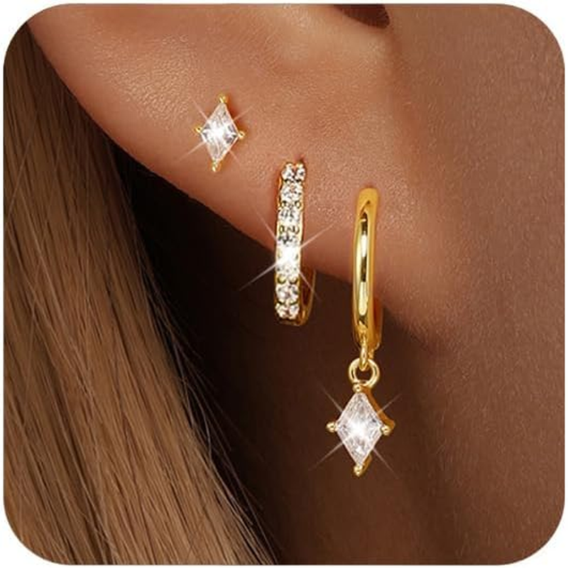 Gold Hoop Earrings Set for Women, Dainty 14K Gold Plated Huggies Earring, 925 St