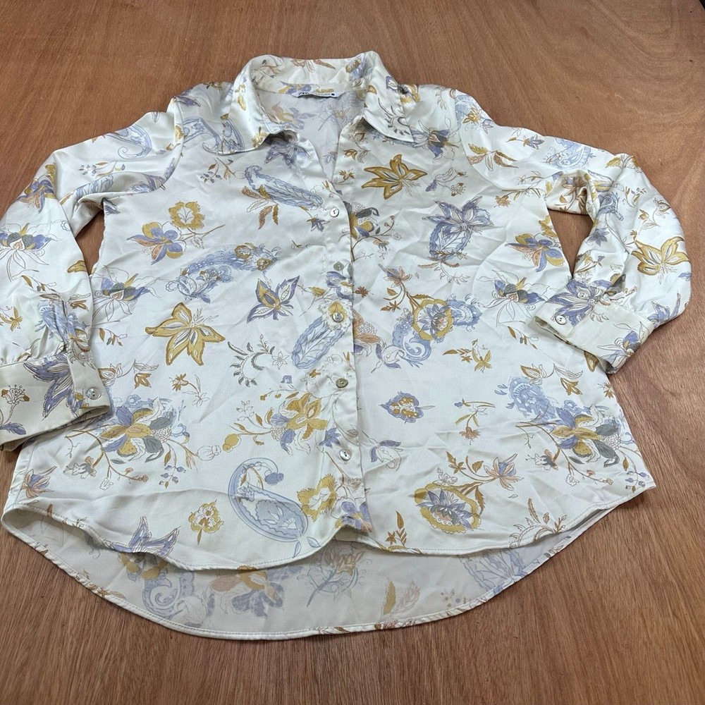 Zara Floral Button Up Blouse XL Sheer Lightweight Spring Boho