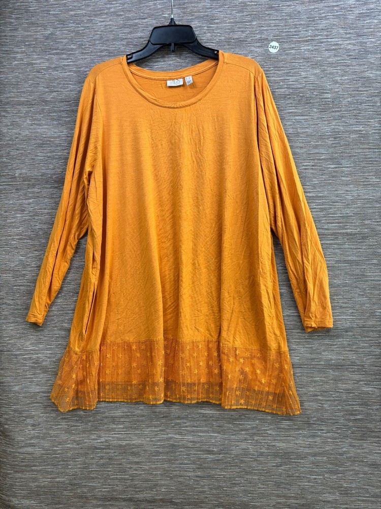 LOGO Lori Goldstein Tunic Top Womens Size 2X Orange Scoop Neck Lace Hem NEW