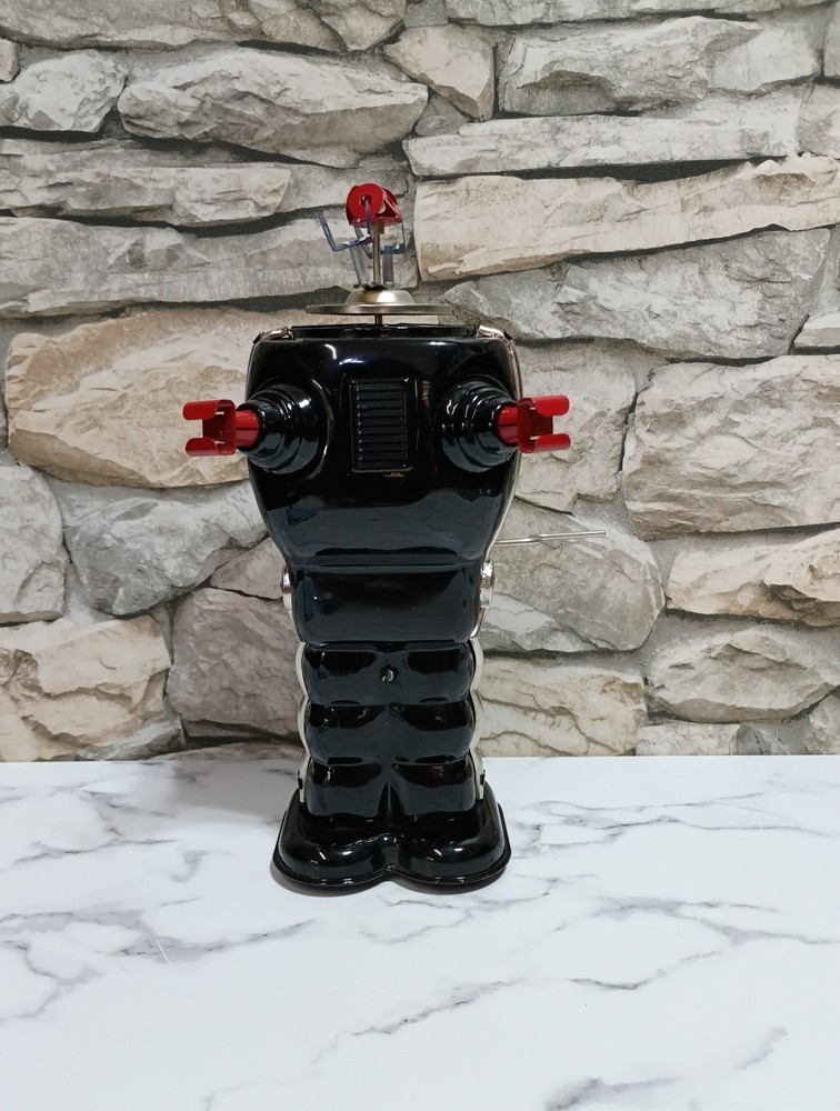 Friction Robot Space Trooper Wind Up Black Tin Robot, Parts