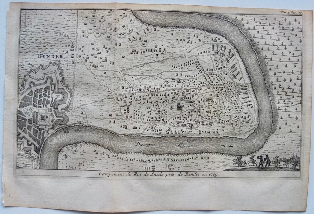 RARE Camp of King of Sweden near Bender in 1709 Original Map 1721