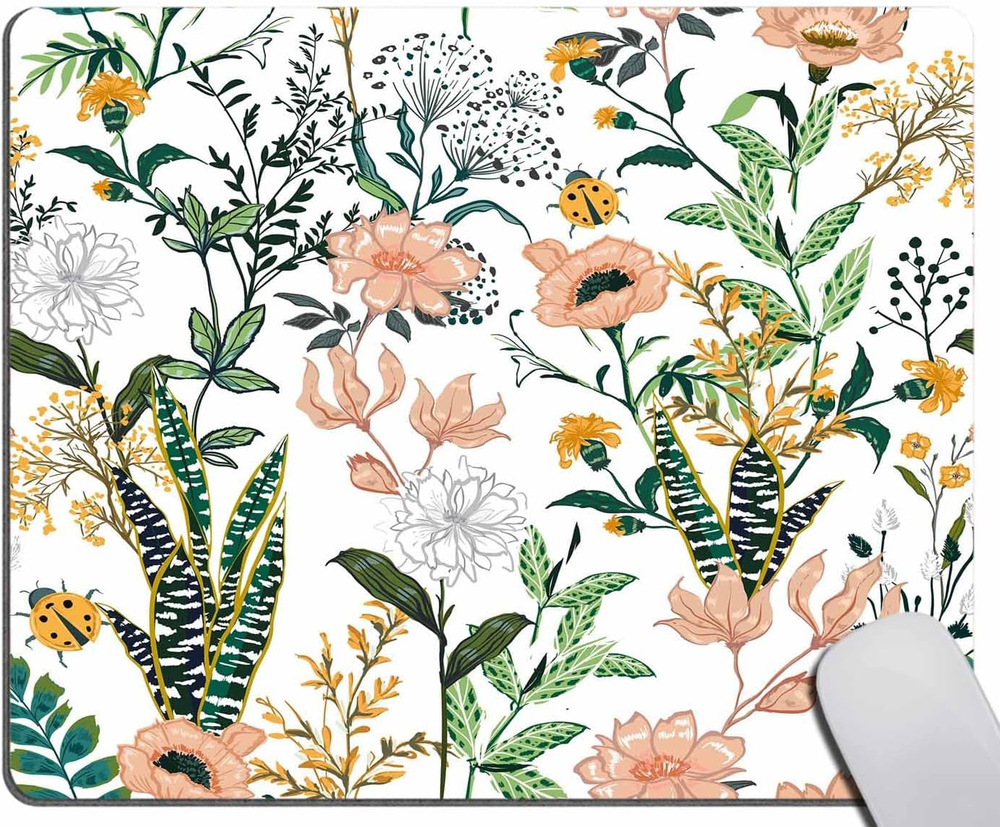 Compact 7.9x9.5 Inch Mouse Pad with Watercolor Floral Design and Non-Slip Rubber Base