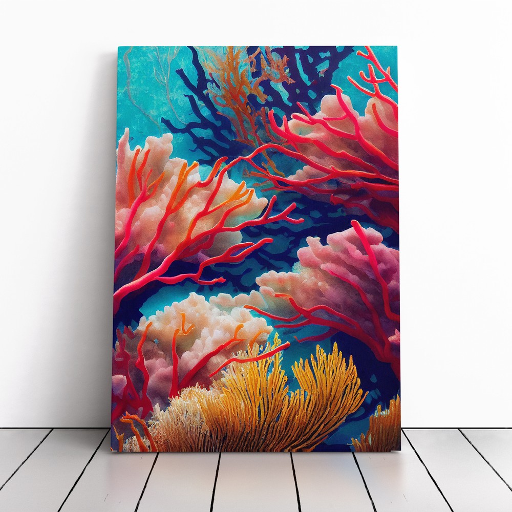 Colourful Coral Reef No.1 Canvas Wall Art Print Framed Picture Decor Dining Room
