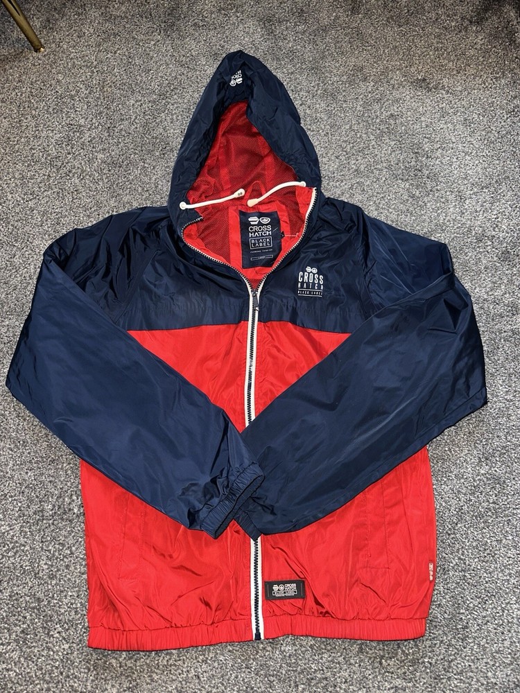 Men's Red Crosshatch Windbreaker Jacket - Lightweight, Pockets, Size Large (73)