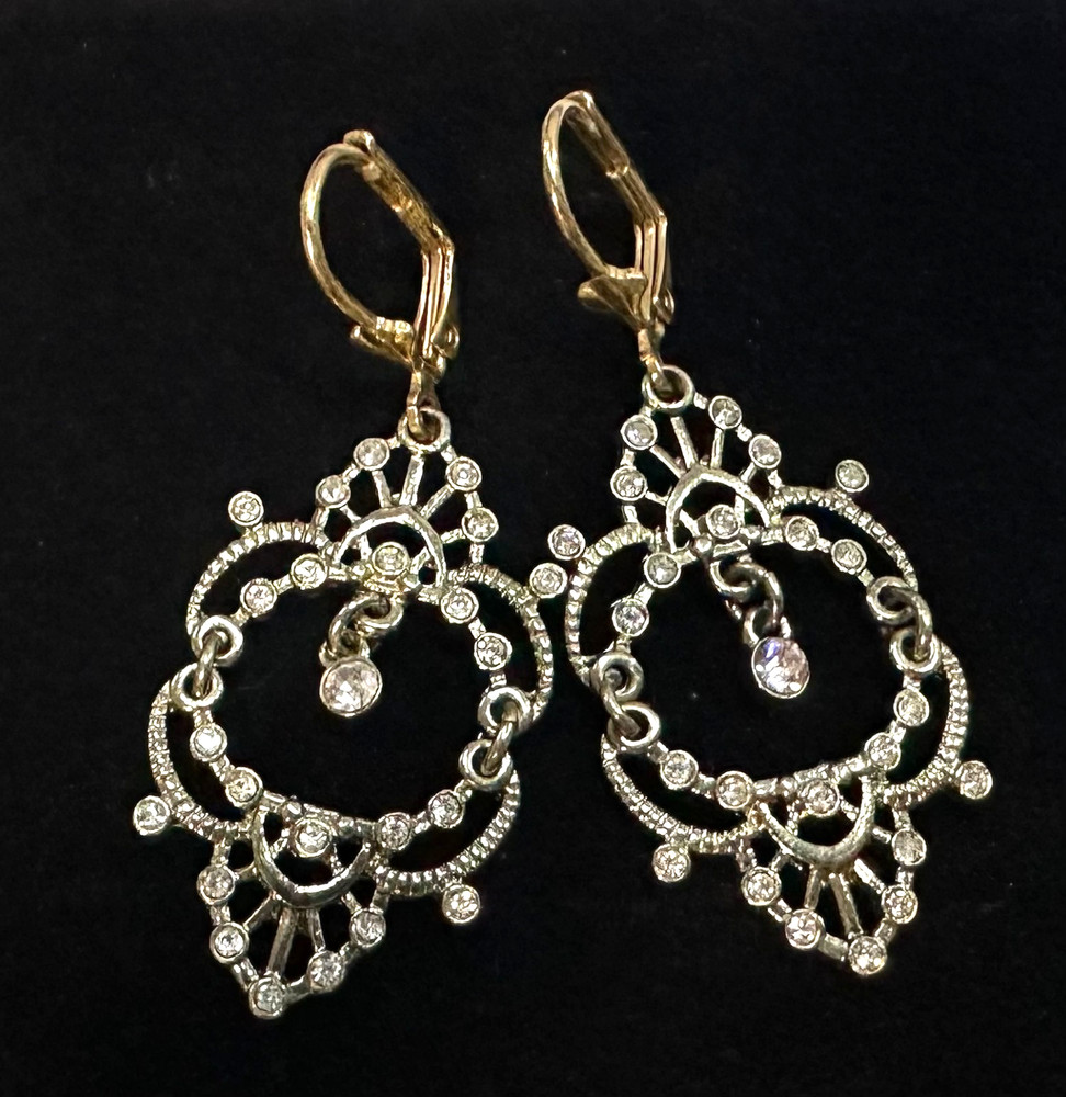 Vtg Costume Gold Tone Rhinestone Dangle Pierced Earrings Jewelry Lot I