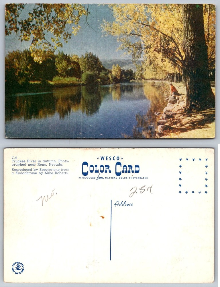 Truckee River Reno Nevada Autumn WESCO Color Card Mike Roberts Vintage Postcard