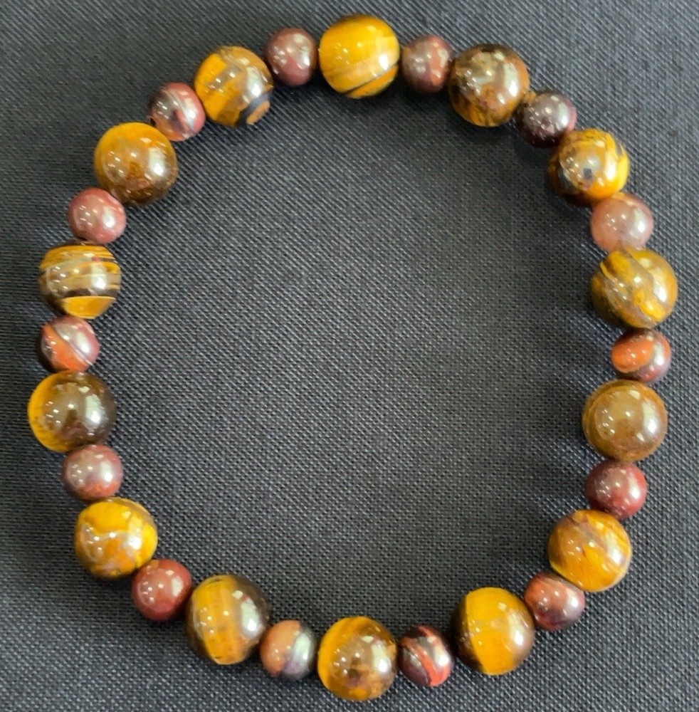 Handmade Tiger’s Eye & Red Jasper Stretch Bracelet Gemstone Beaded Bracelet