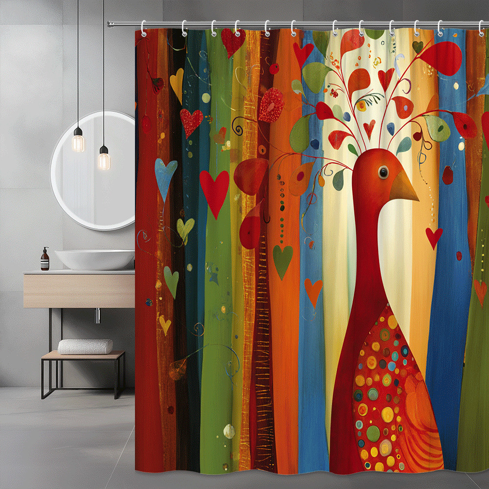 Peacock Hearts Abstract Print Shower Curtain
