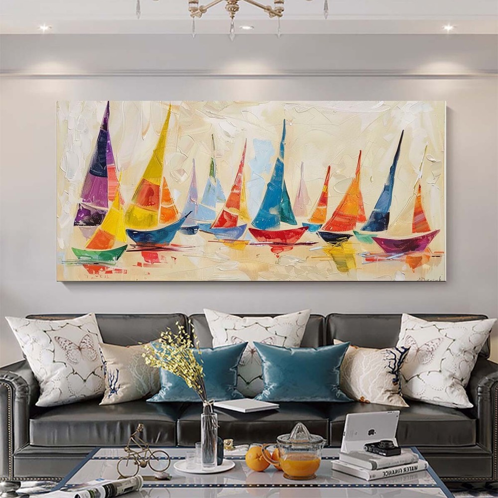 HandPainted oil painting on canvas Ship Abstract colour Wall Art Living Room
