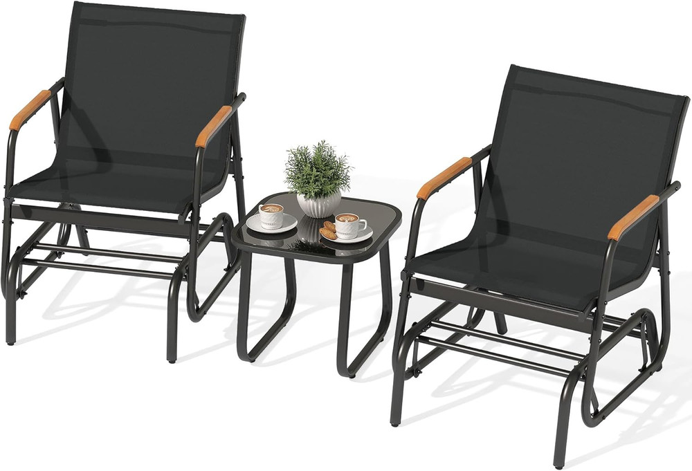 YITAHOME 3 Piece Patio Furniture Set, Outdoor Glider Chair Bistro Set, Coffee Ta