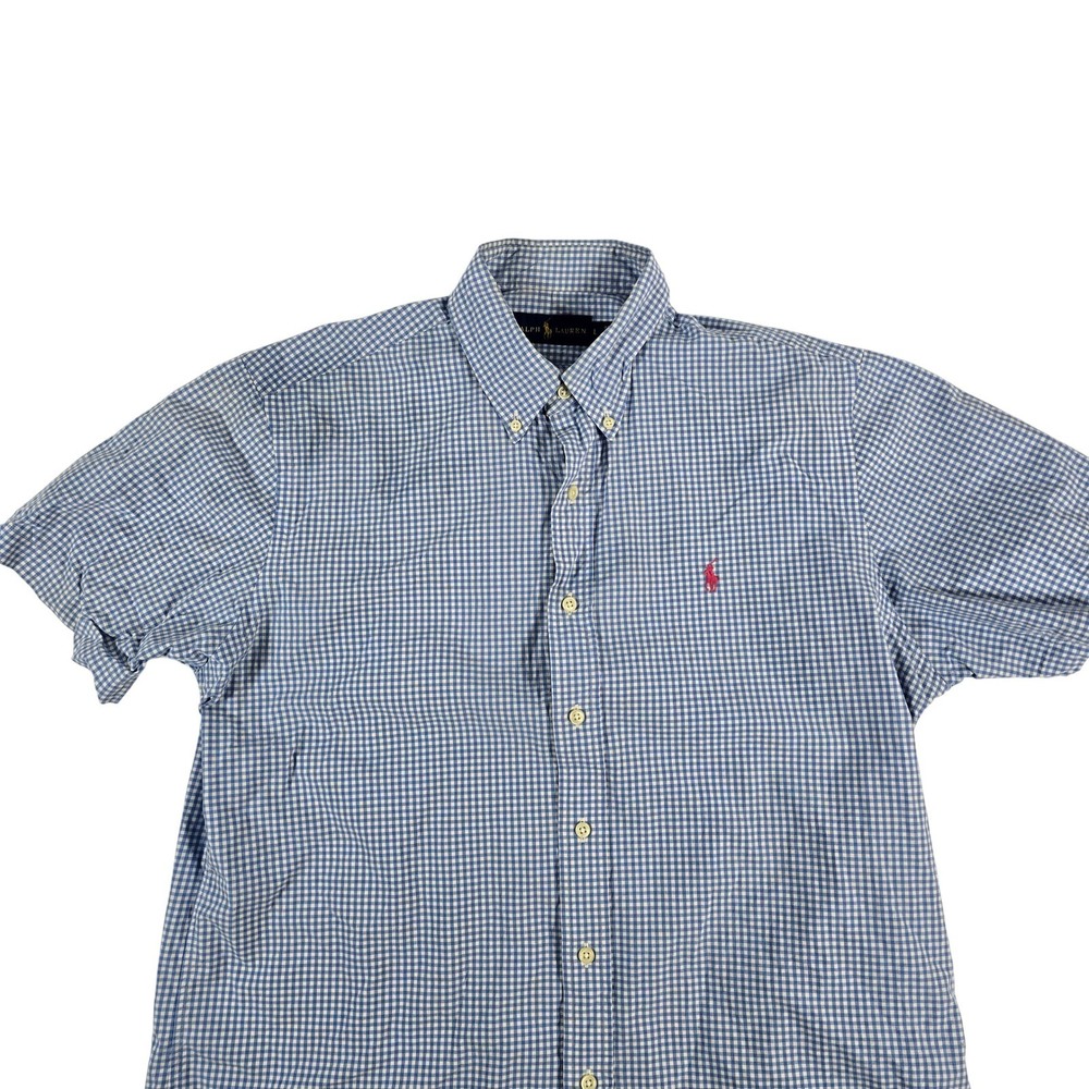 Ralph Lauren Men's Blue Gingham Short Sleeve Button Down Shirt Size L