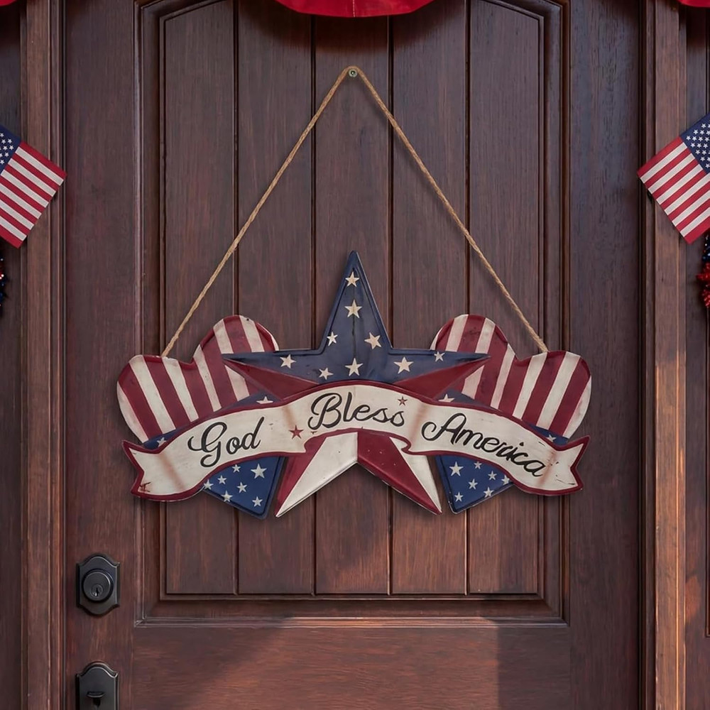 4Th of July Decorations Patriotic Memorial Day Wooden Door Sign Red White Blue W