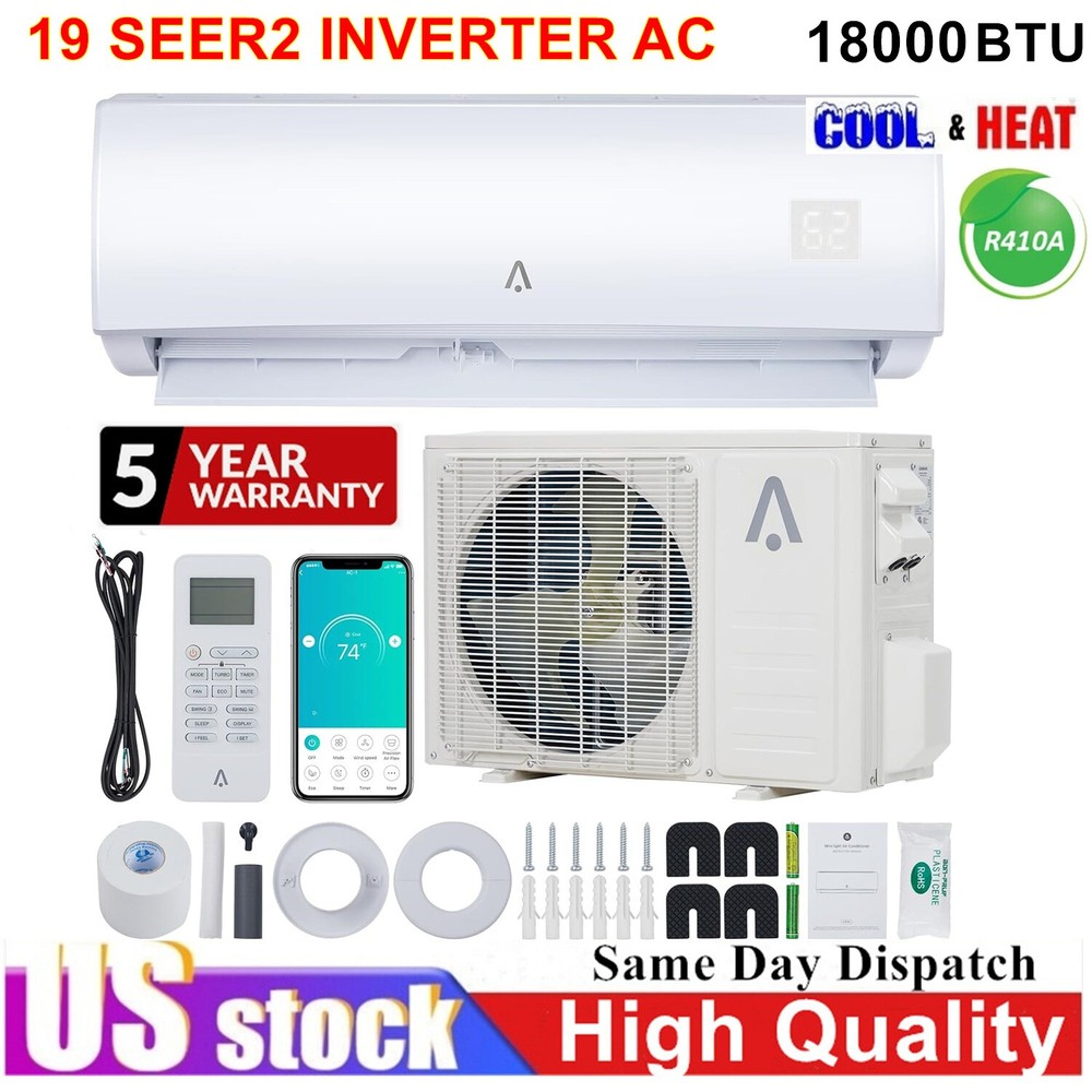 18000BTU 19SEER2 Air Conditioner Mini Split AC Ductless HEAT PUMP WIFI 1250sq.ft