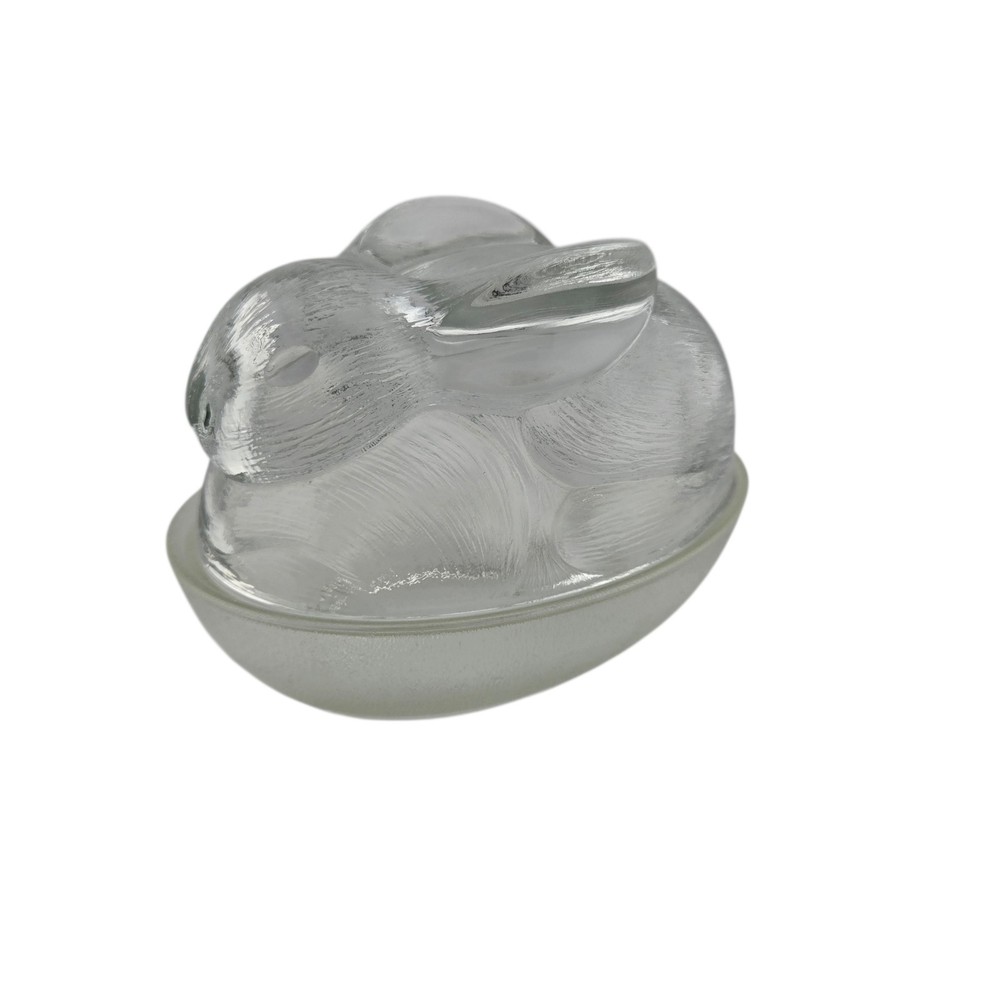 Vintage Bunny on a Nest Covered Candy Dish Indiana Clear Glass 24% Lead Crystal