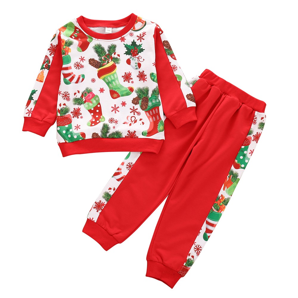 Kids Christmas Clothes Set, Round Collar Pullover and Trousers
