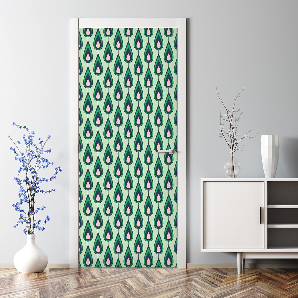 Vintage Green and Grey Bubble-Free Door Sticker Decal for Home Decor