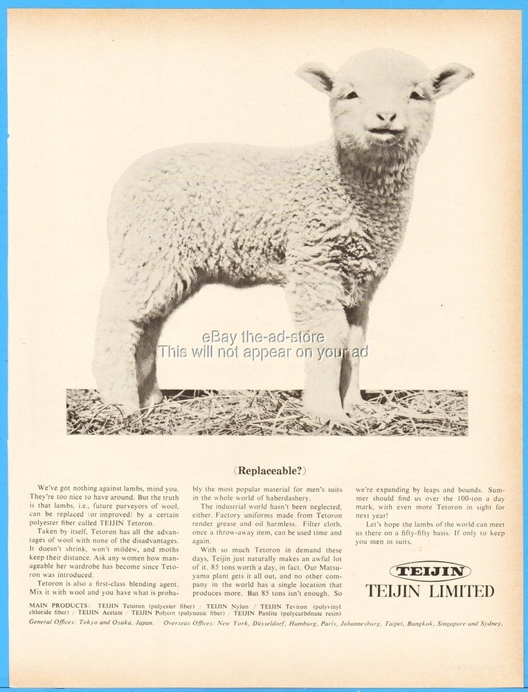 1964 Teijin Limited Tokyo Japan Polyester Nylon Textiles Lamb Wool Vintage Ad