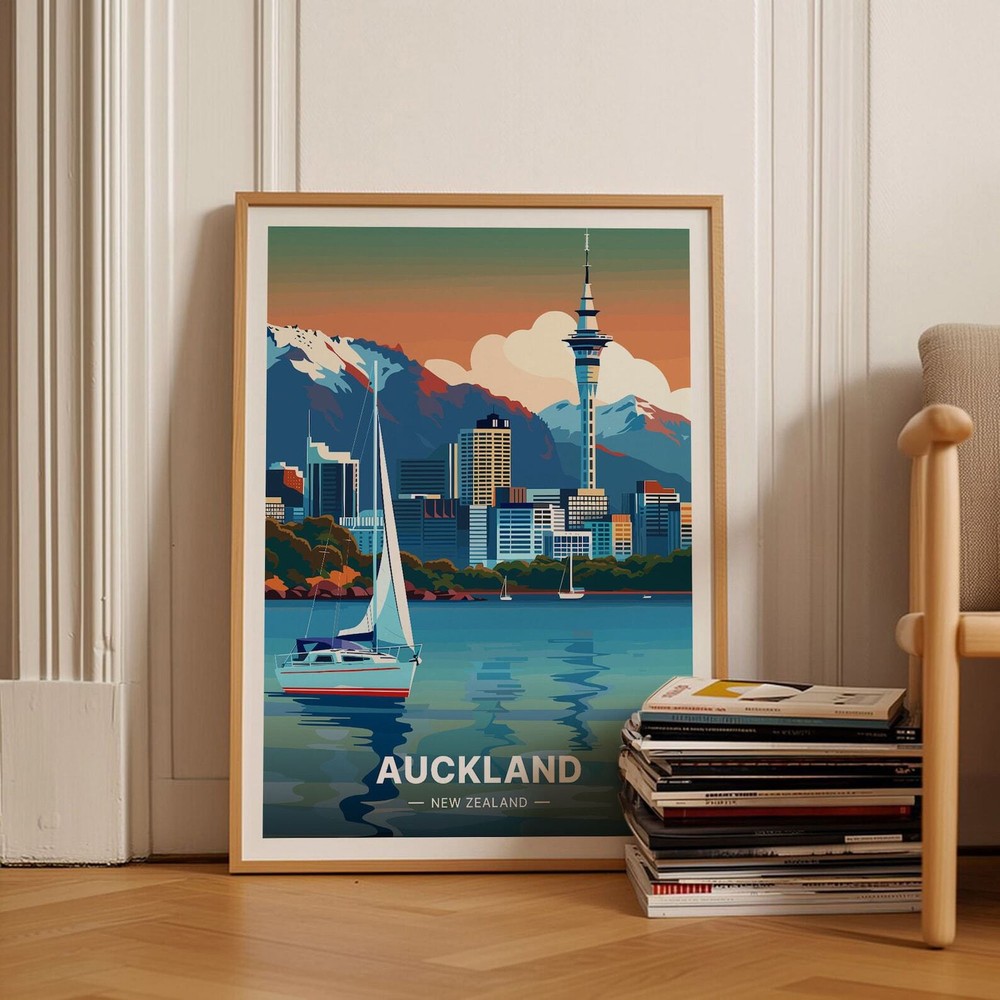Auckland New Zealand Travel Poster Coastal Wall Decor Unique Housewarming