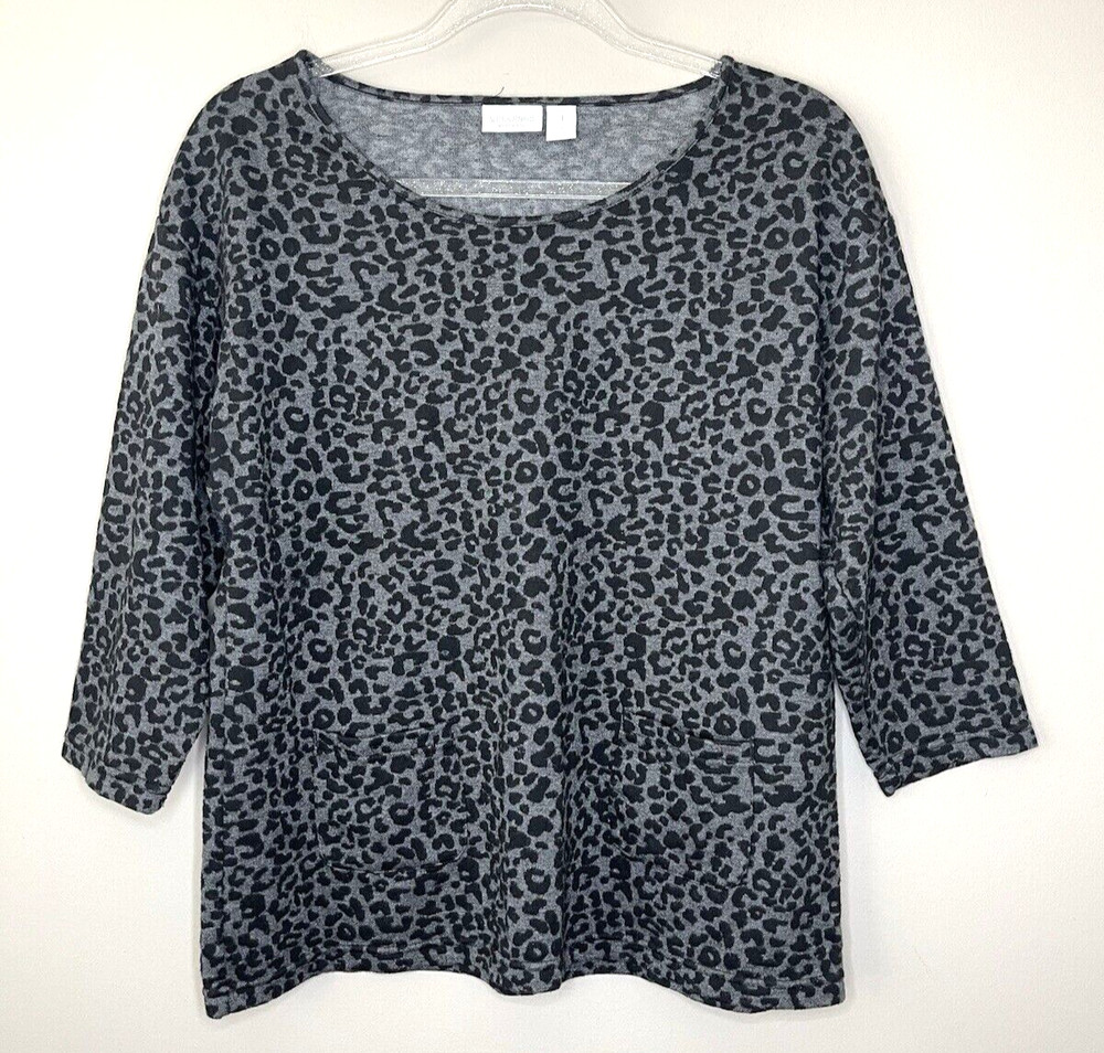 Weekends by CHICO'S Womens Shirt Size 1 Animal Print Classic Comfort 3/4 Sleeve