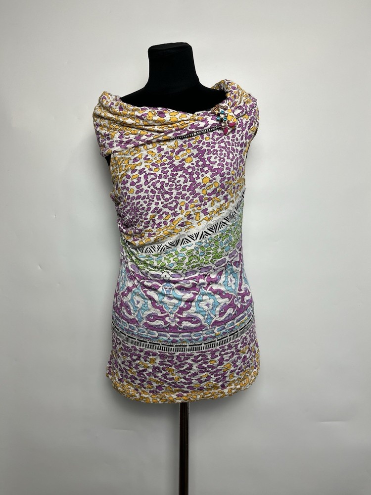 Women's Blouse Sleeveless Roberto Cavalli CLASS Printed Multicolor Size 46
