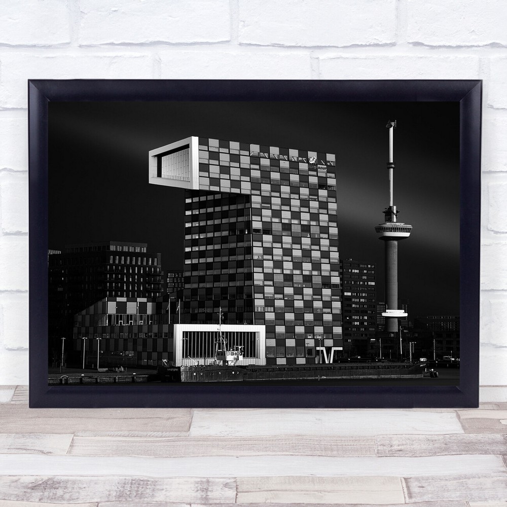 Stc Building Rotterdam right angle building black and white Wall Art Print