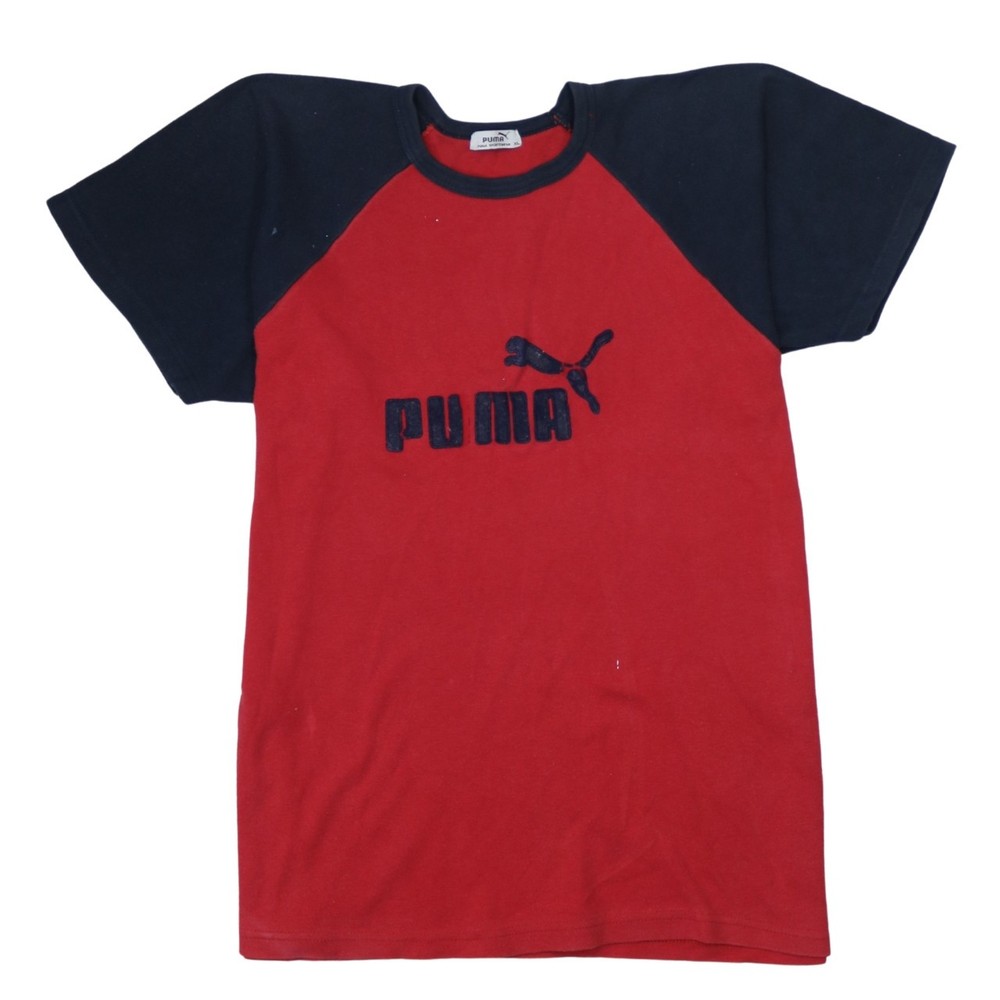 Puma Womens T Shirt Red Black Colourblock Raglan Embroidered Logo Cotton XL