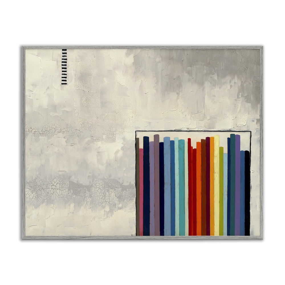 Rainbow Shapes over Grey Framed Giclee Art Design by Laura Van Horne