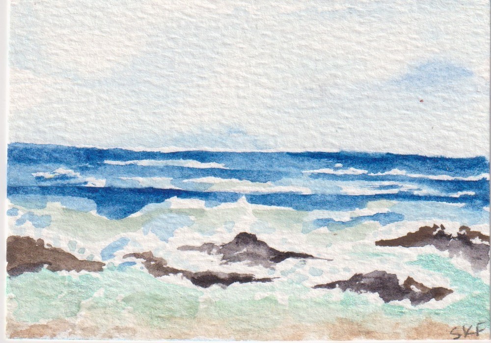 Original ACEO Aruba Seascape, Ocean,  Waves, Horizontal, Sharon Foster
