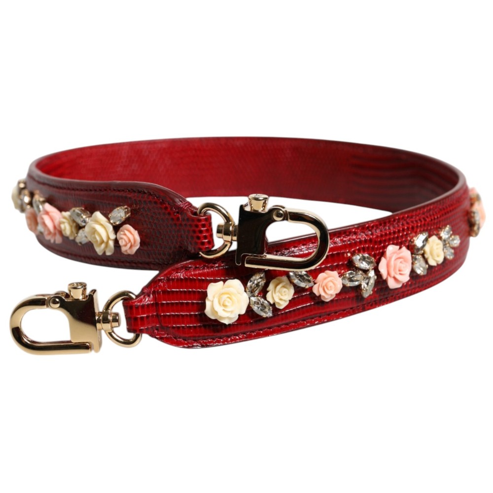 DOLCE & GABBANA Shoulder Strap Red Leather Floral Embellish Bag Accessory 970usd