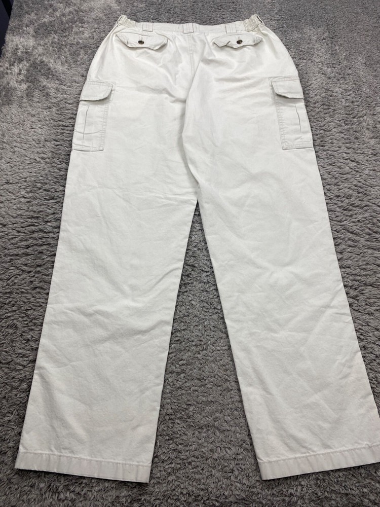 LL Bean Cargo Pants Men 36x34 White Loose Fit Straight Tactical Utility Hike Vtg