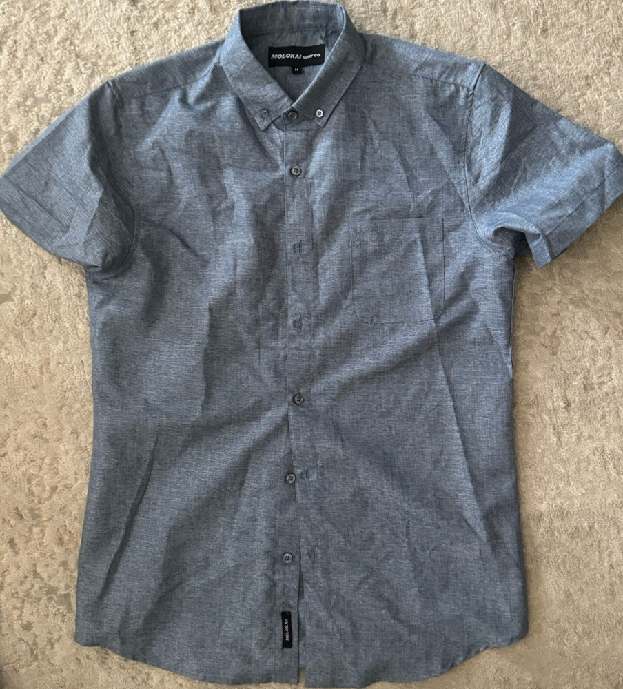 Molokai Surf Co. Short Sleeve Button-Up Shirt Mens Size M Grey Casual