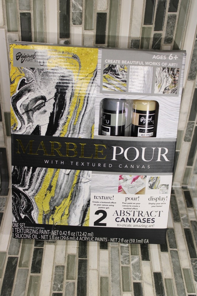 Marble Pour Abstract With Textured 2 Canvases Wall Original Art ByU Painting Kit-image