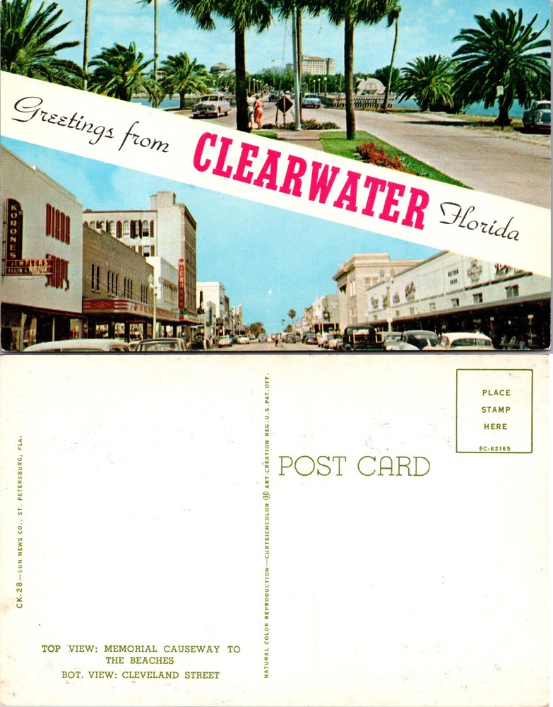 Memorial Causeway and Cleveland Street Clearwater Florida Postcard