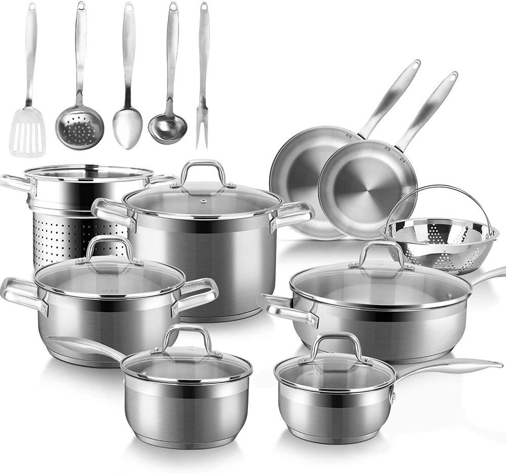 Professional Stainless Steel Induction Cookware Set, 19PC Kitchen Pots and Pans