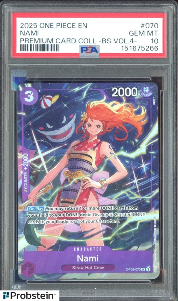 #3 2025 One Piece En Premium Card Coll BS Vol 4 #070 Nami PSA 10 GEM MINTPROBSTEIN is actively accepting consignments !!