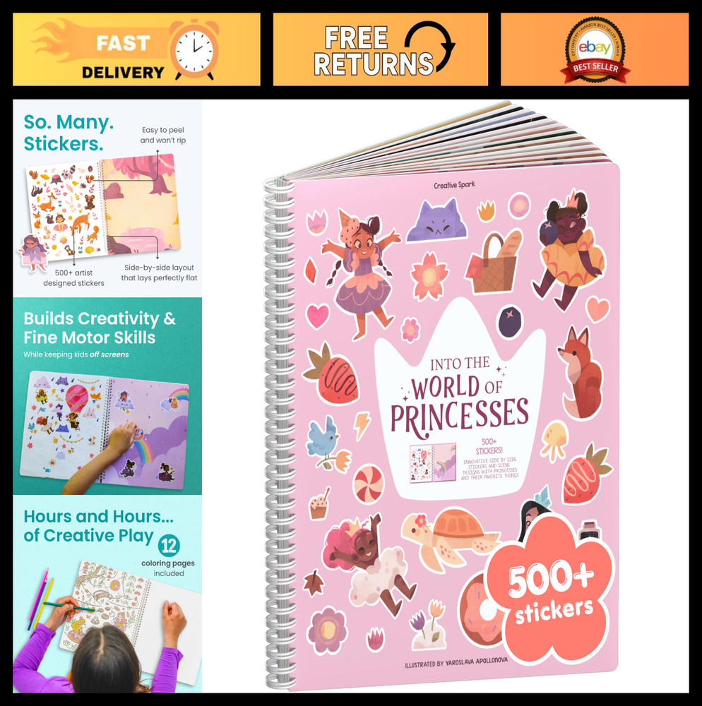 500+ Princess Sticker Book for Girls | Toddler Airplane Activity & Coloring Fun
