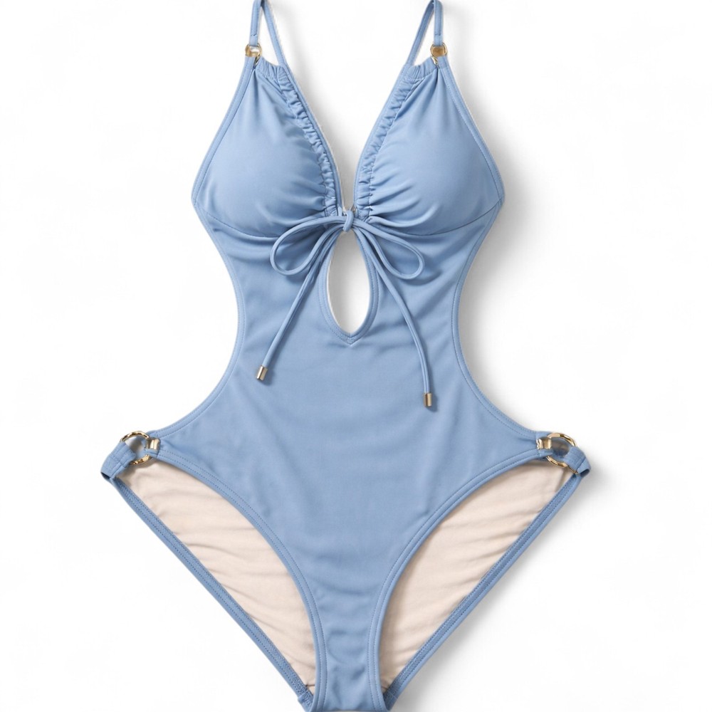 Vtg 08 Victoria's Secret VS Cutout One Piece Monokini Swimsuit Blue Gray M