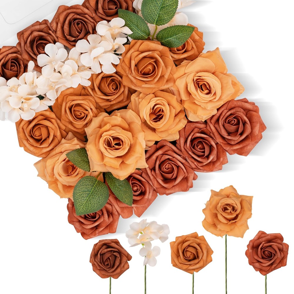 Artificial Flowers Combo Set, Gradient Color Flower Leaf with Stems for DIY W...