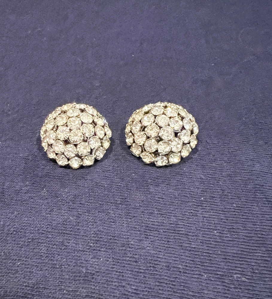 Vintage Clear Rhinestone Dome Shape Clip on Earrings 3/4
