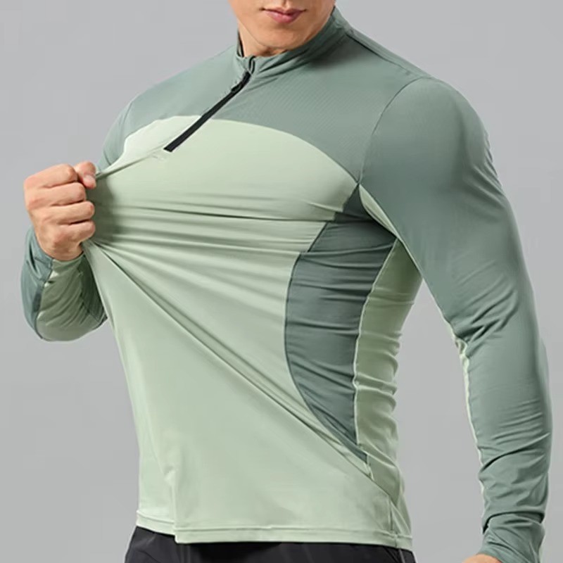 Men Hiking Long Sleeve Zip Neck T Shirt Quick Dry Breathable Outdoor UK