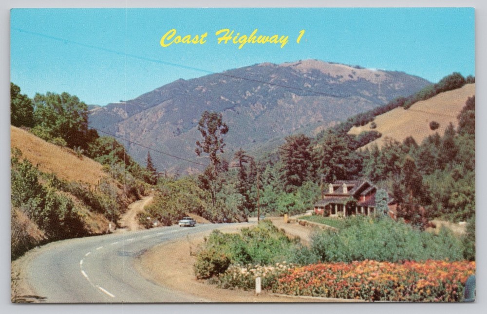 Vintage Postcard Coast Highway 1 California Ranch House Scenic View Chrome