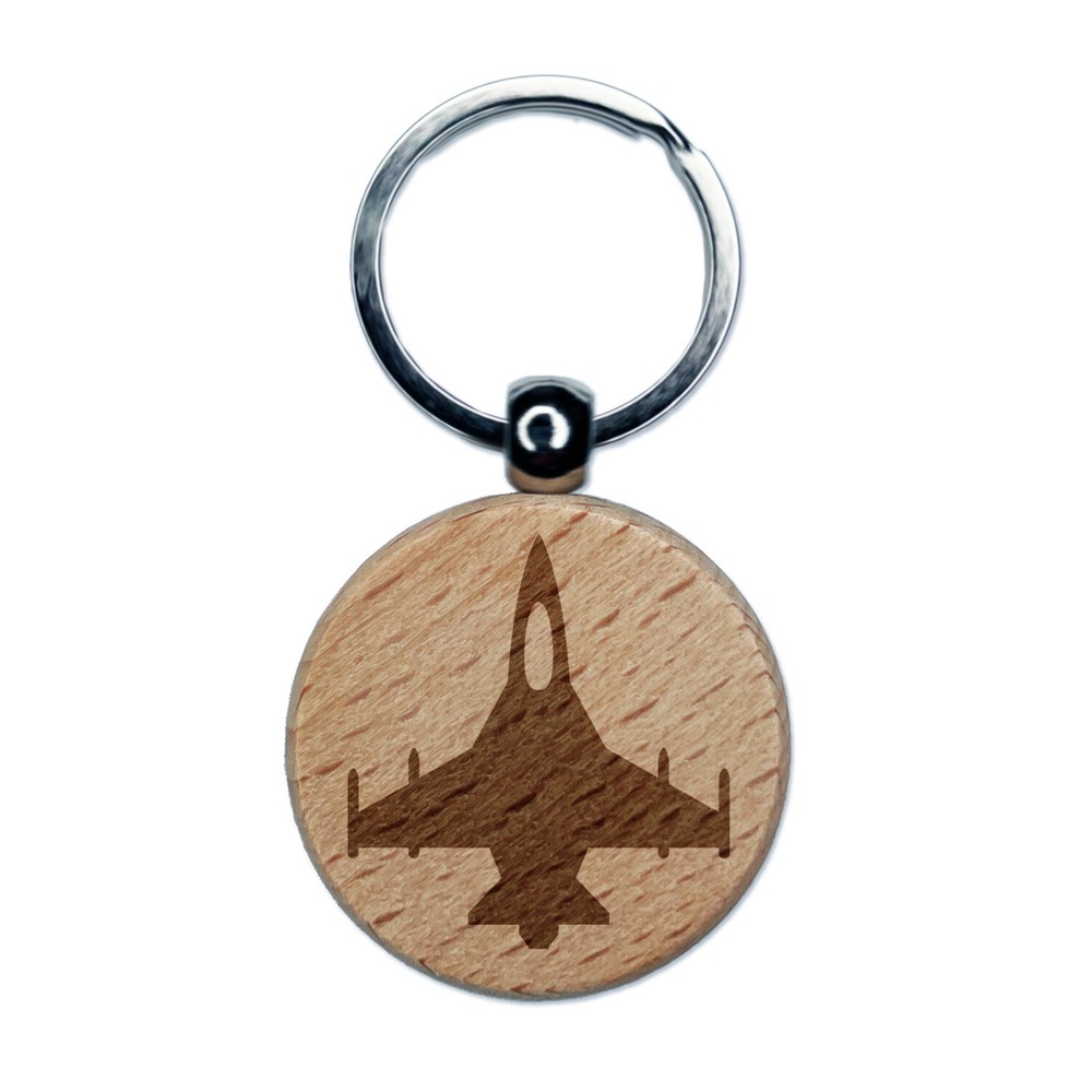 Fighter Jet Military Airplane Engraved Wooden Keychain Charm Tag