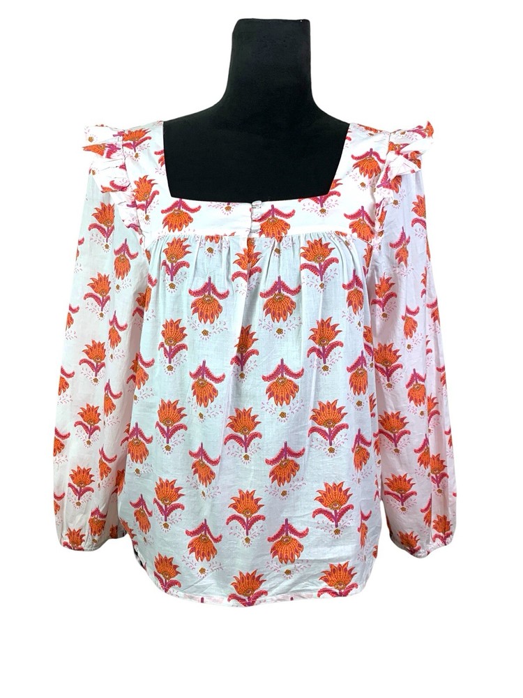 J. Crew Squareneck Ruffle Floral Top Blouse Long Sleeve Womens Size S