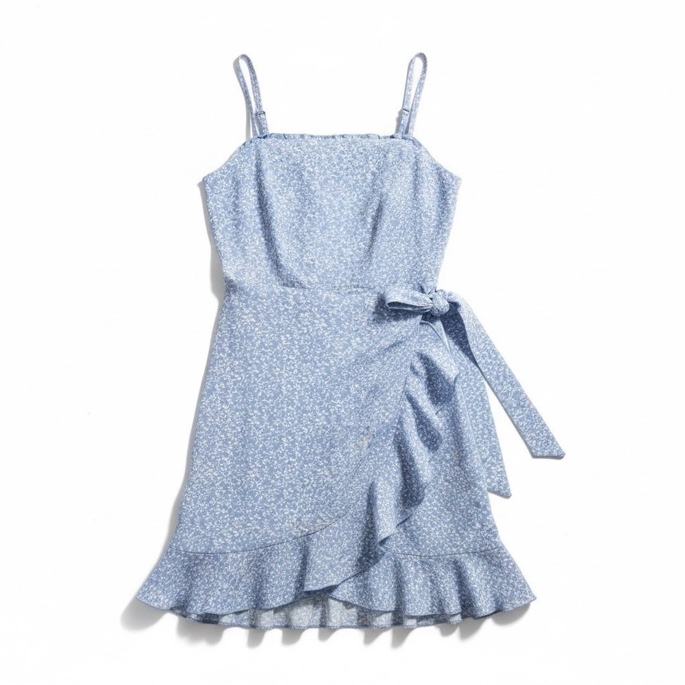 SHEIN Dress Girls Size 10Y Blue Floral Ruffle Spaghetti Strap Worn Once!